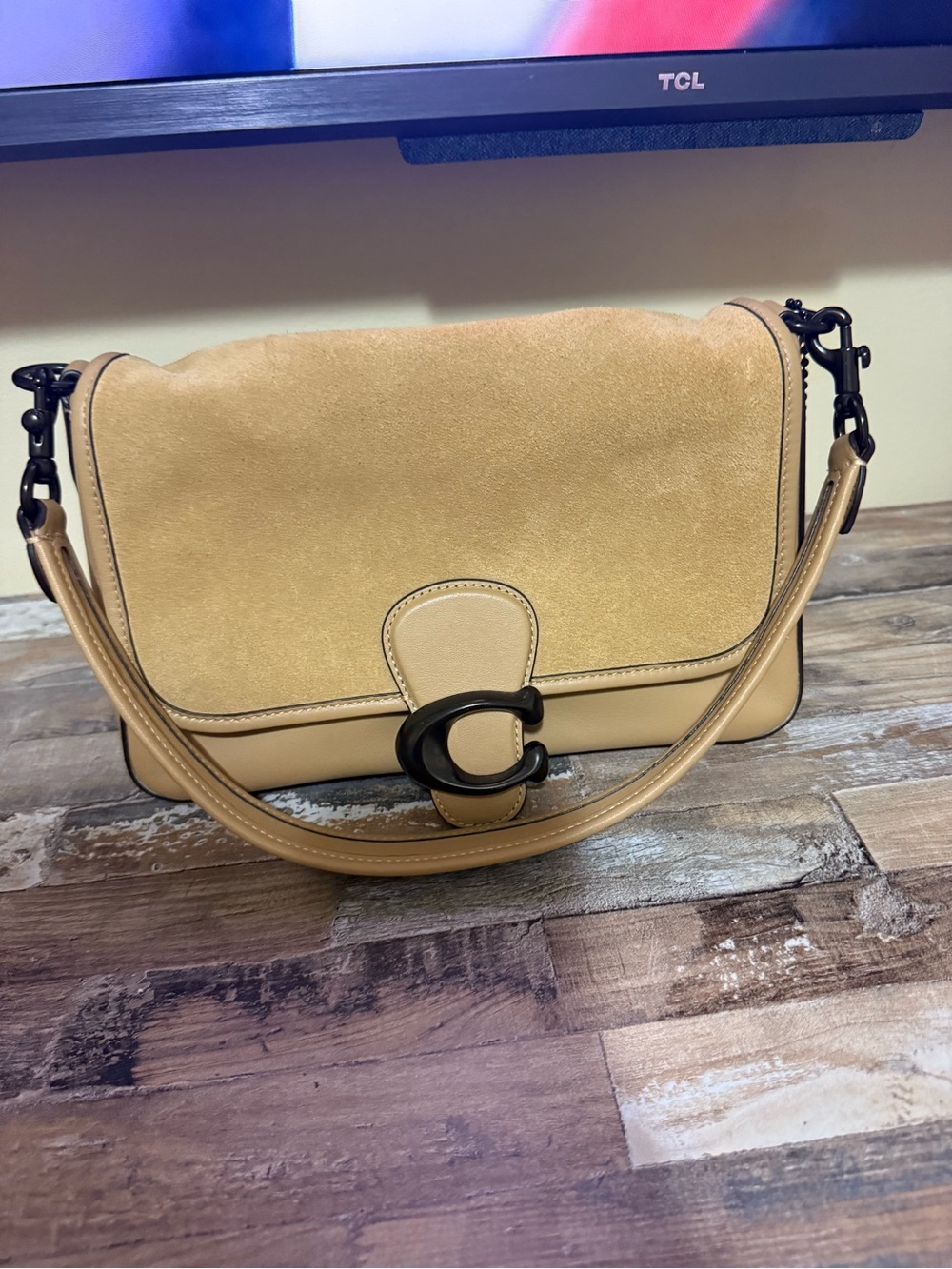 Coach Tan Suede and Leather Crossbody Bag with Signature 'C'